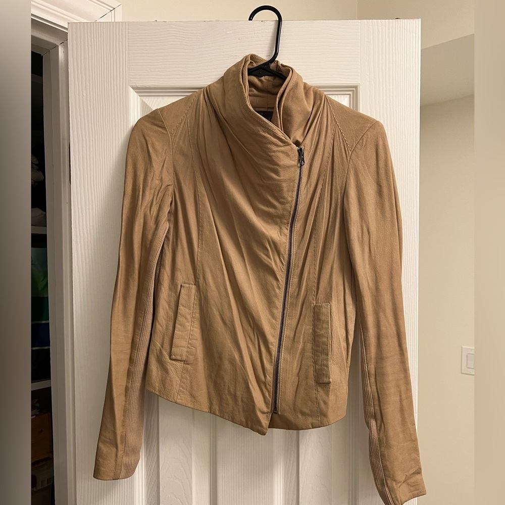 Cream Vince leather jacket with shawl collar